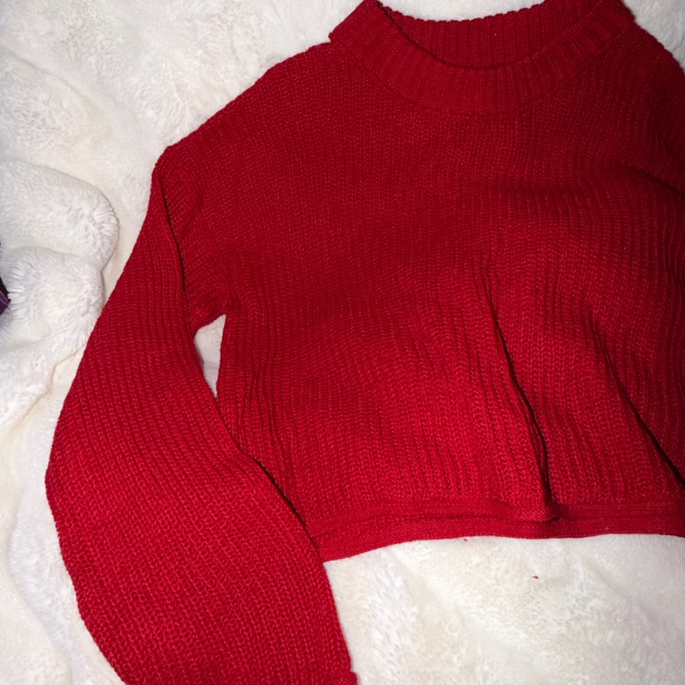 Size Small Red Ribbed Cropped Sweater - Picture 4 of 6